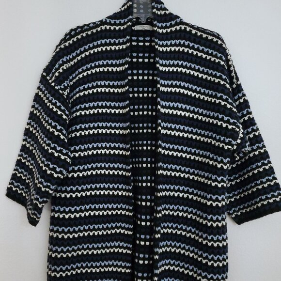 Anthropologie FRNCH Paris Black Multi-color Striped Duster Cardigan One Size - Picture 4 of 13